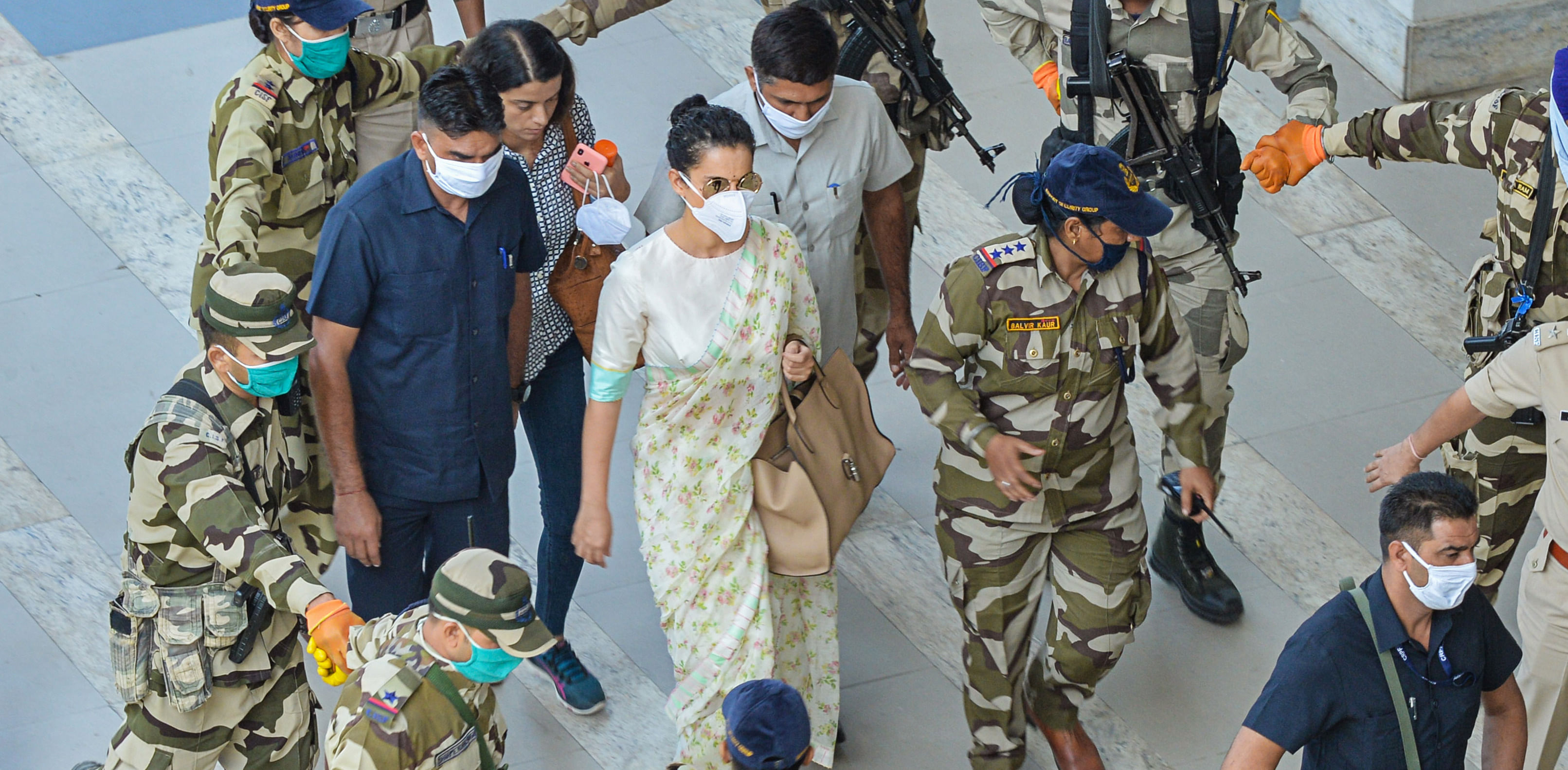 Bollywood actress Kangana Ranaut arrives at Mohali International Airport before she left for Mumbai. Credit: PTI