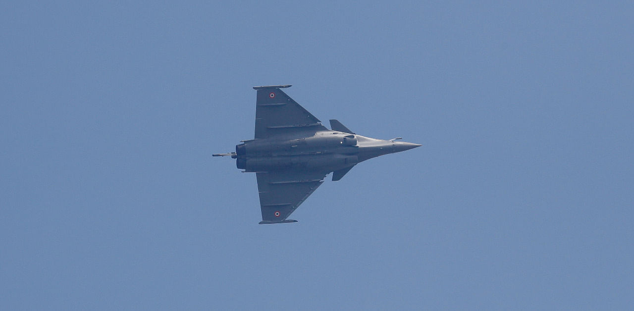 A Rafale fighter jet flies during its induction ceremony at an air force station in Ambala, India. Credit: Reuters Photo