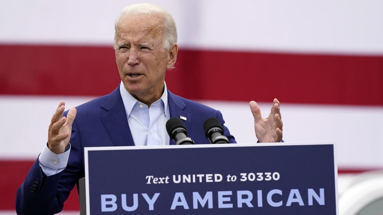 Democratic presidential candidate former Vice President Joe Biden speaks during a campaign event on manufacturing and buying American-made products at UAW Region 1 headquarters in Warren. Credit: AP/PTI