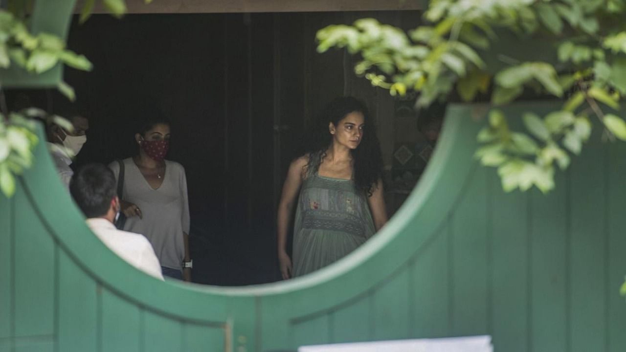 Bollywood actor Kangana Ranaut inspects her office, where the Brihanmumbai Municipal Corporation conducted a demolition drive, at Pali Hill in Mumbai. Credit: PTI