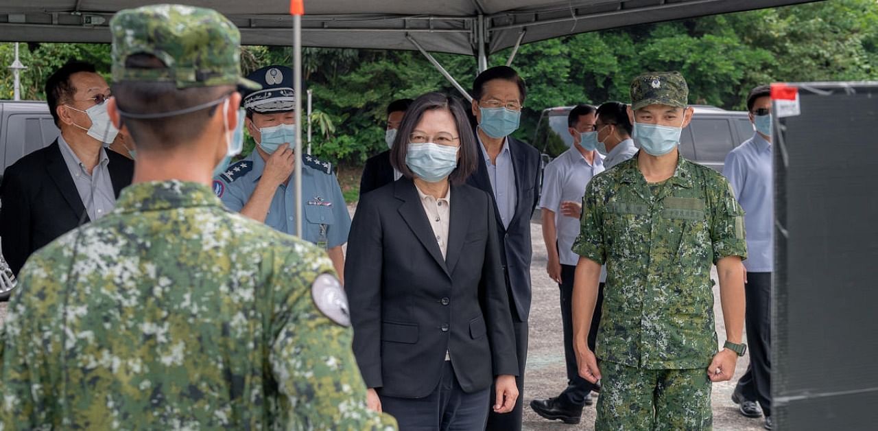 Taiwan President Tsai Ing-wen visits an air defence missile base at an undisclosed location. Credit: Taiwan Presidential Office via Reuters