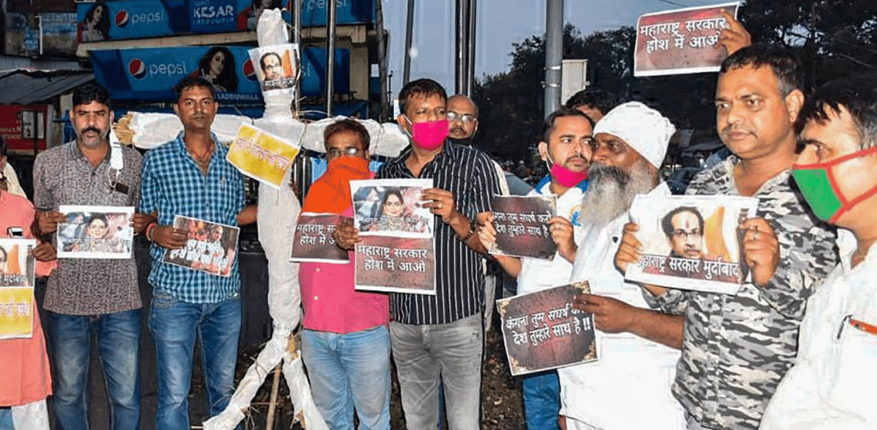  Supporters of Bollywood actor Kangana Ranaut stage a protest against Maharashtra CM Uddhav Thackeray. Credit: PTI