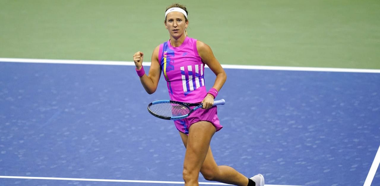 Victoria Azarenka, of Belarus, reacts during a semifinal match against Serena Williams, of the United States, during the US Open tennis championships. Credit: AP