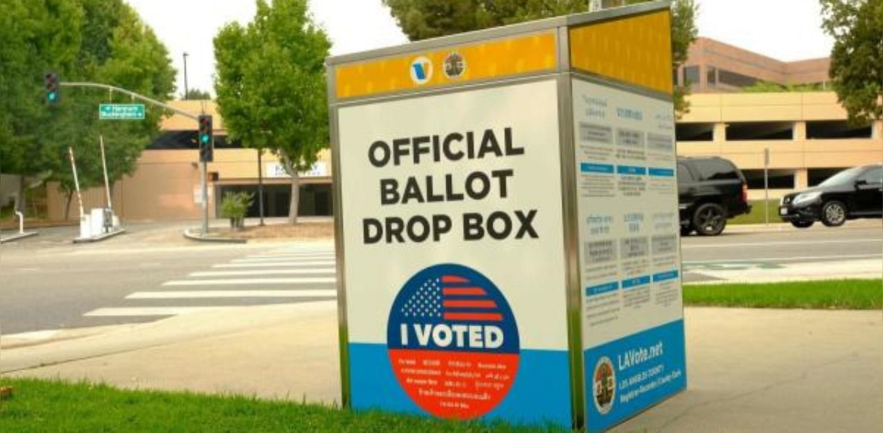 An official ballot drop box is set up in Los Angeles on September 12, 2020, ahead of the November 3 presidential elections. Credit: AFP Photo