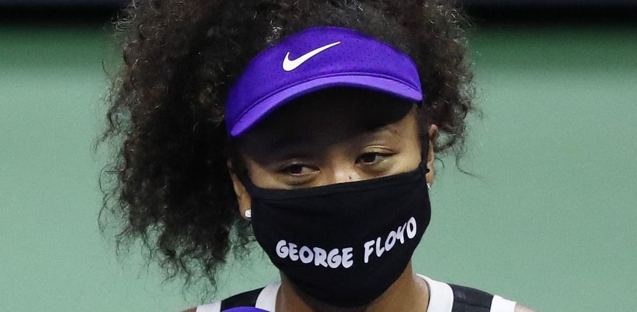 Naomi Osaka of Japan wears a mask with the name of George Floyd on it. Credit: AFP
