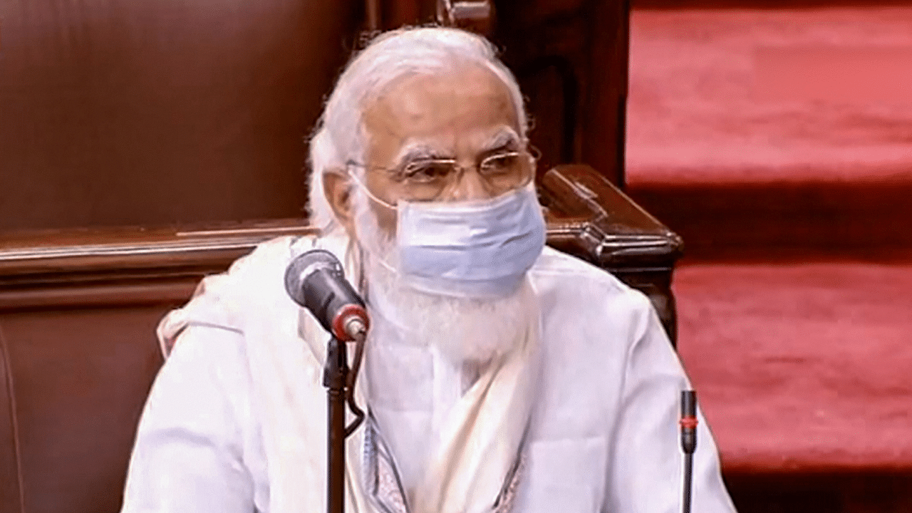 Prime Minister Narendra Modi in the Rajya Sabha during the opening day of Monsoon Session of Parliament. Credits: PTI Photo