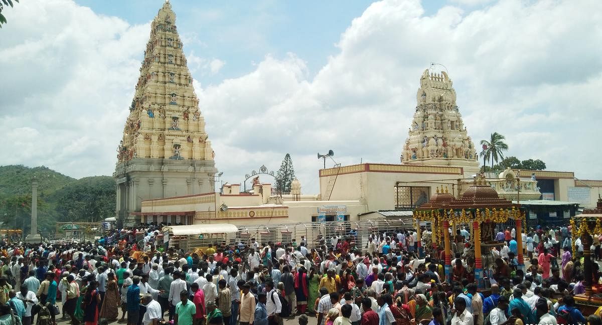 Thousands of devotees visit the temple, in Hanur taluk, Chamarajanagar district, every year during the three-day Mahalaya Amavasya jatra, as jatras and special rituals are held for the presiding deity. Credit: DH File Photo