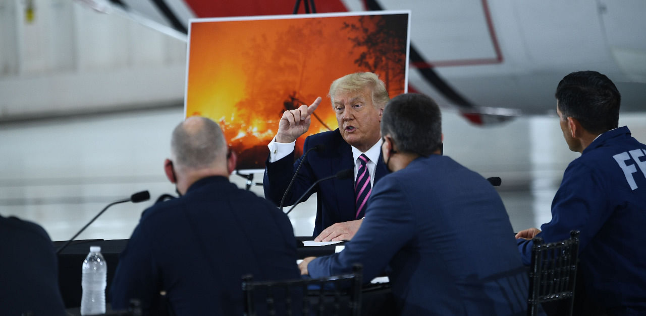 US President Donald Trump speaks during a briefing on wildfires with local and federal fire and emergency officials at Sacramento McClellan Airport in McClellan Park, California. Credit: AFP Photo