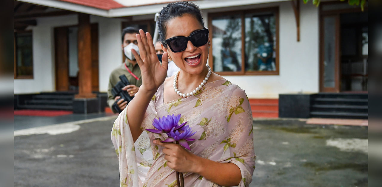 Bollywood actor Kangana Ranaut gestures as she leaves after a meeting with Maharashtra Governor Bhagat Singh Koshyari at Raj Bhavan, in Mumbai, Sunday, Sept. 13, 2020. Credit: PTI Photo