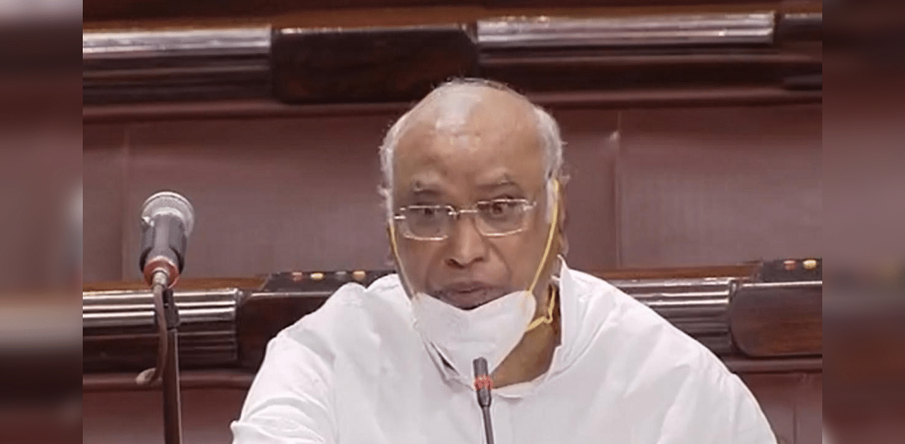 Raising the issue in Rajya Sabha during the Zero Hour, Kharge said the NEP is looking 2,000 years back instead of planning and preparing children for the future.  Credit: PTI Photo