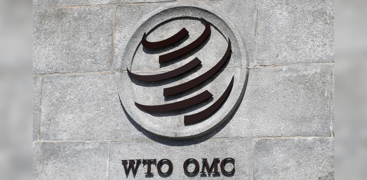 A logo is pictured on the headquarters of the World Trade Organization (WTO) in Geneva, Switzerland. Credit: Reuters