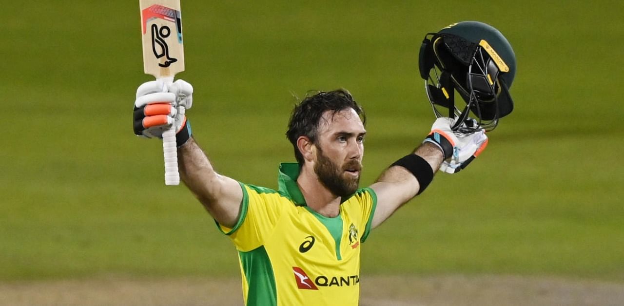 Australia's Glenn Maxwell celebrates his century. Credit: Reuters