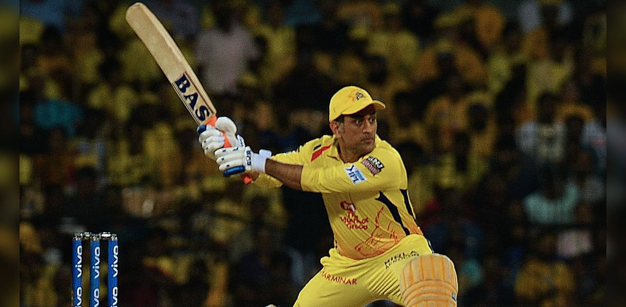 In this file photo taken on May 7, 2019, Chennai Super Kings cricket captain Mahendra Singh Dhoni plays a shot during the 2019 Indian Premier League (IPL) first qualifier Twenty20 cricket match between Chennai Super Kings and Mumbai Indians at the M.A. Chidambaram Stadium in Chennai. Credit: AFP Photo