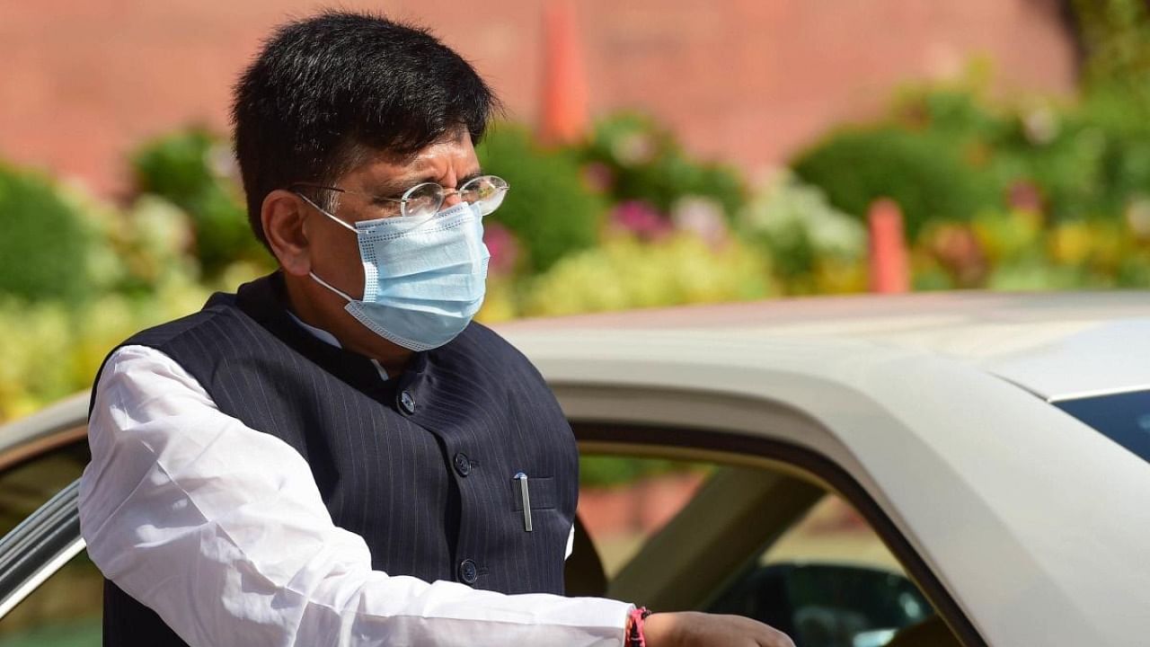 Union Minister for Commerce and Industry Piyush Goyal at Parliament House during the ongoing Monsoon Session, amid the coronavirus pandemic, in New Delhi. Credit: PTI.
