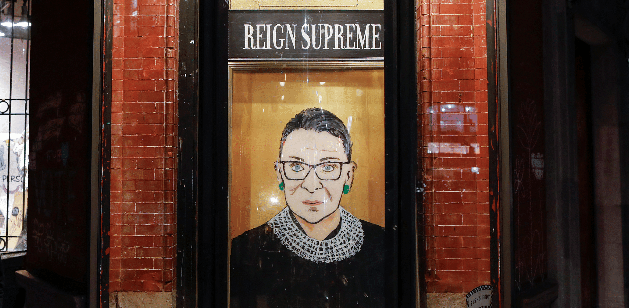 A painting in a storefront on Broadway of Associate Justice of the Supreme Court of the United States Ruth Bader Ginsburg who passed away in Manhattan. Credit: Reuters Photo