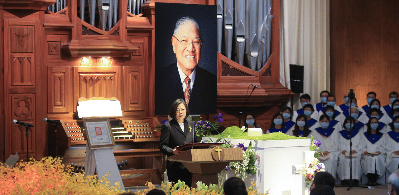 Taiwan President Tsai Ing-wen speaks during a funeral ceremony of former president Lee Teng-Hui. Credit: AFP Photo