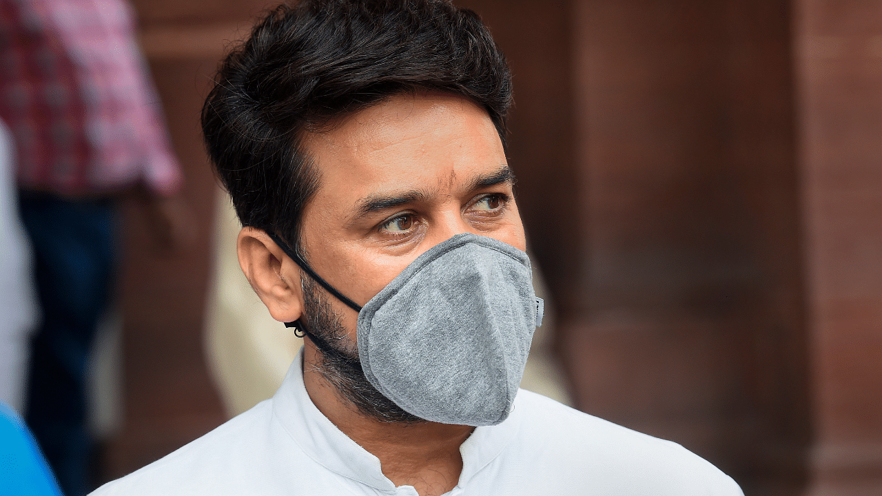 MoS Finance Anurag Thakur at Parliament House. Credits: PTI Photo