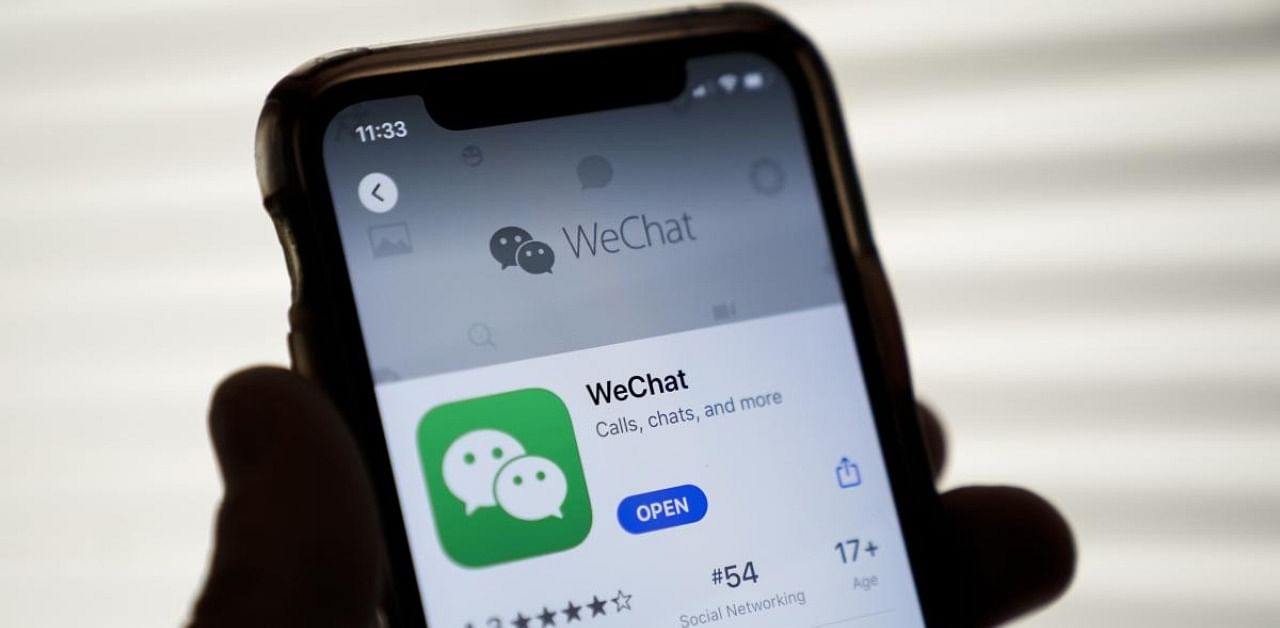 The WeChat app is displayed in the App Store on an Apple iPhone in Washington. Credit: AFP
