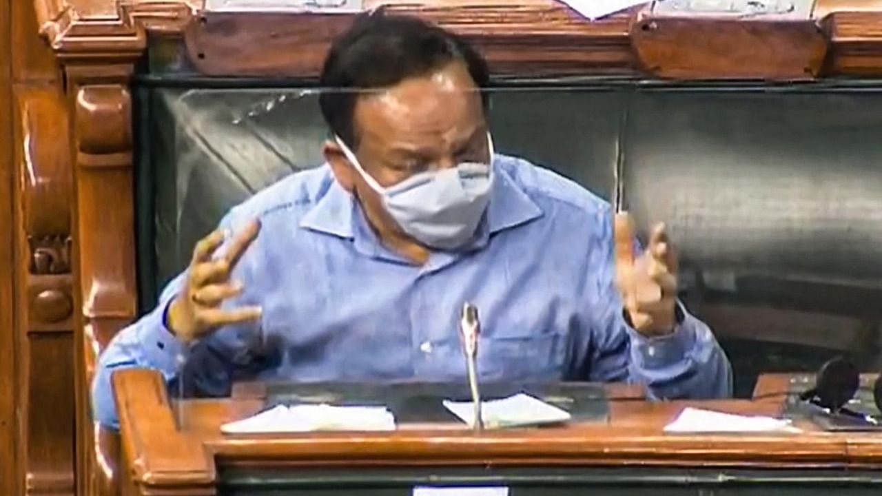 Union Minister for Health Harsh Vardhan speaks in Lok Sabha during the ongoing Monsoon Session of Parliament. Credit: PTI.