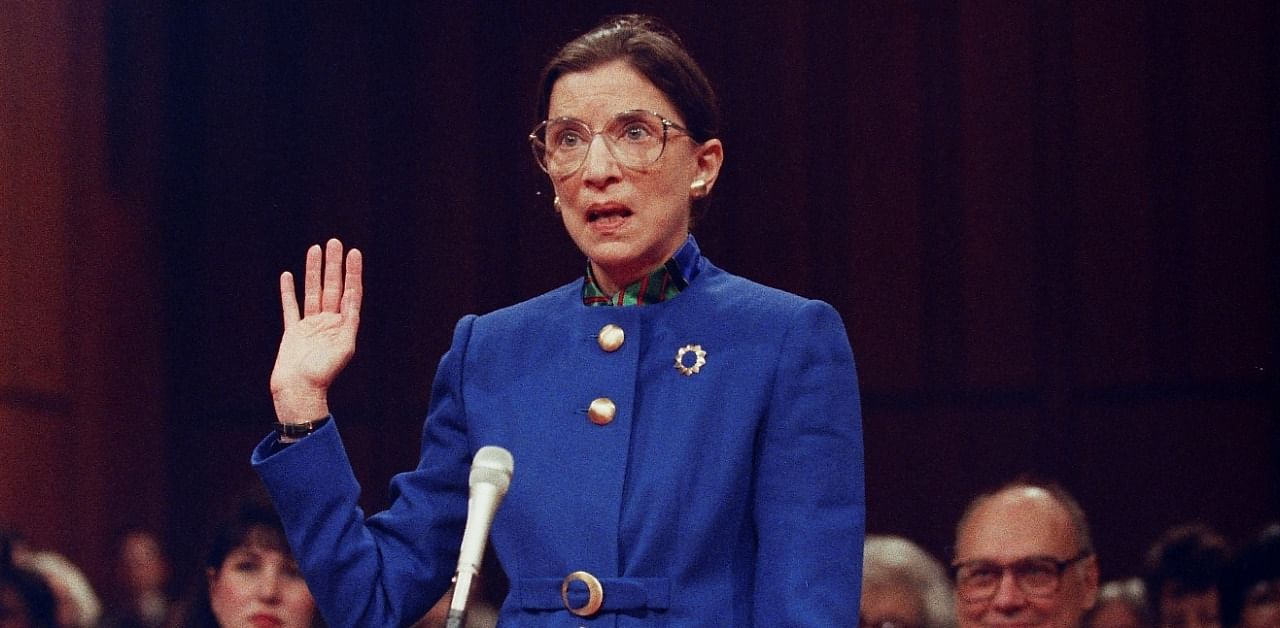 Ruth Bader Ginsburg speaks as she is sworn-in during her confirmation hearing. Credit: Reuters