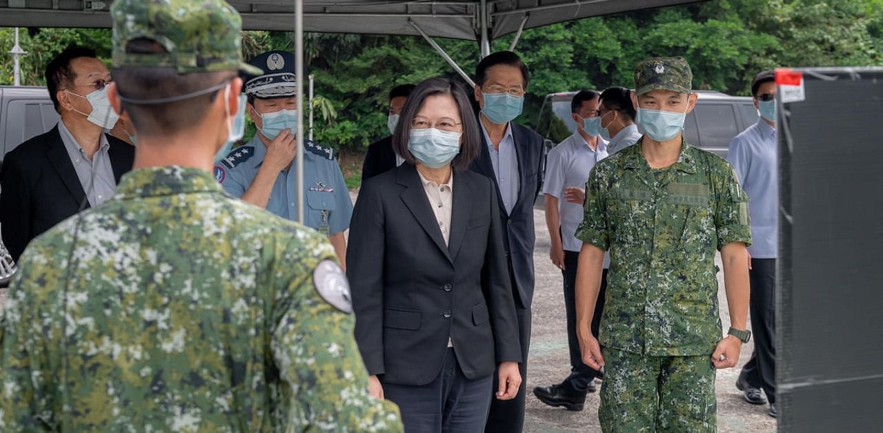 Taiwan President Tsai Ing-wen visits an air defence missile base at an undisclosed location. Credit: Taiwan Presidential Office/Handout via Reuters