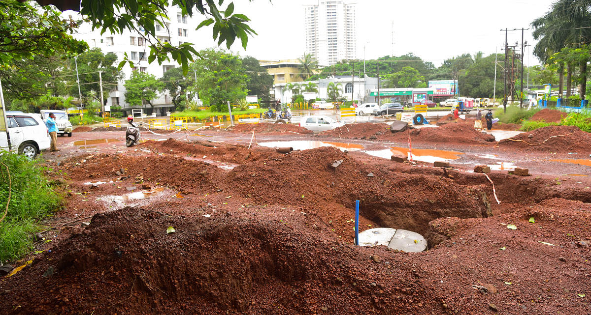 The incomplete work on Kadri Park road.
