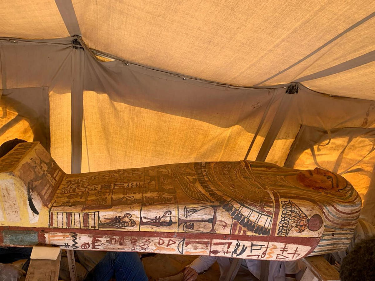 Undated image shows one of the 2500-year-old coffins discovered in a burial shaft in the desert near Saqqara necropolis in Egypt. Credit: Reuters