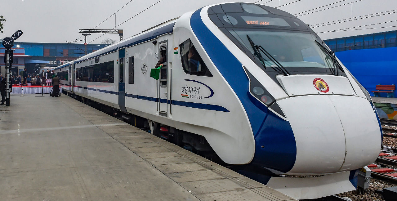 Vande Bharat Express, India's first semi-high speed train, at New Delhi Railway Station, Friday, Feb.15, 2019. The train will run between Delhi-Varanasi. Credit: PTI Photo