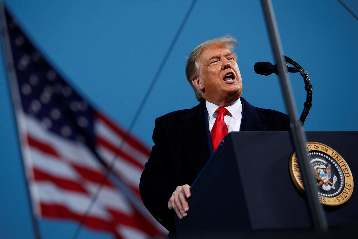 U.S. President Donald Trump speaks during a campaign event in Fayetteville, North Carolina