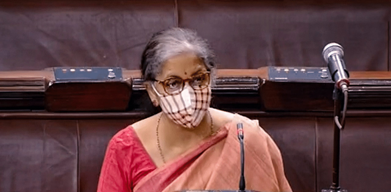 Union Minister Nirmala Sitharaman in the Rajya Sabha. Credit: PTI Photo