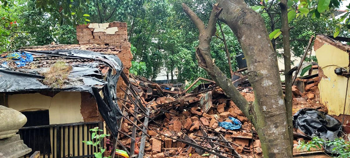 One of the damaged houses in Udupi.