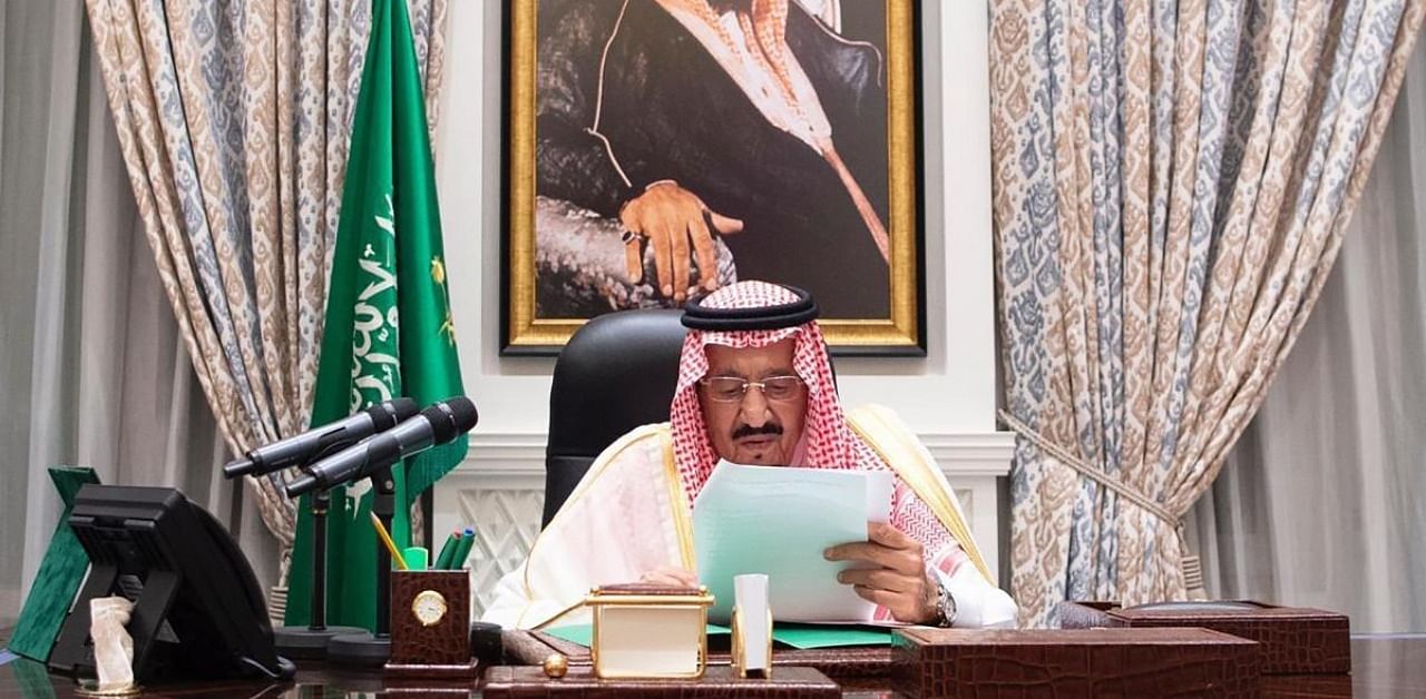 King Salman bin Abdulaziz delivering a speech during the virtual 75th session of the United Nations General Assembly. Credit: AFP