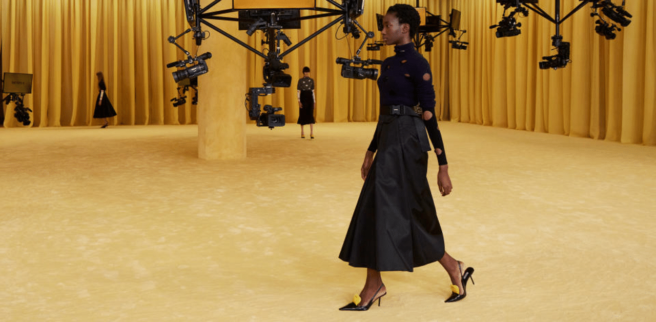 A model presents a creation from the Prada Spring/Summer 2021 women's collection during fashion week in Milan, Italy, in this handout photo released on September 24, 2020. Credit: Prada/Handout via Reuters