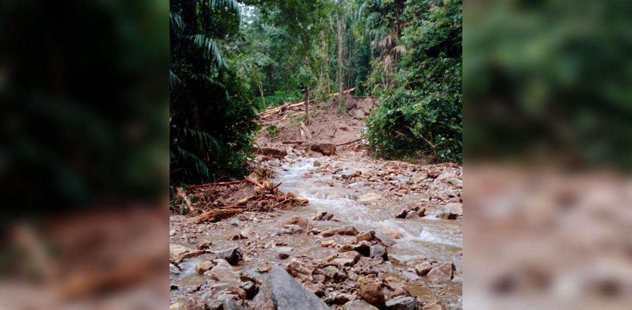 The site where landslide had occurred at Koterayana Betta near Madamakki. Credit: DH Photo