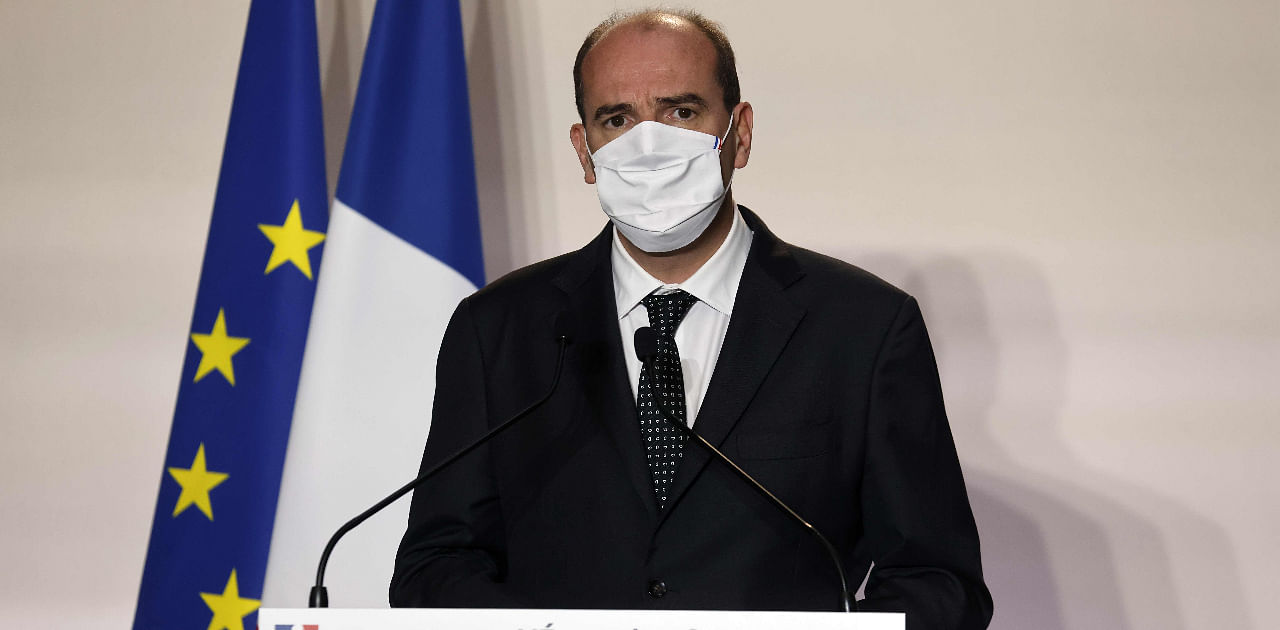 French Prime Minister Jean Castex gives a press conference, on September 25, 2020 in Saint-Denis, after four people were injured, two seriously, in a knife attack in Paris near the former offices of French satirical magazine Charlie Hebdo. Credit: AFP