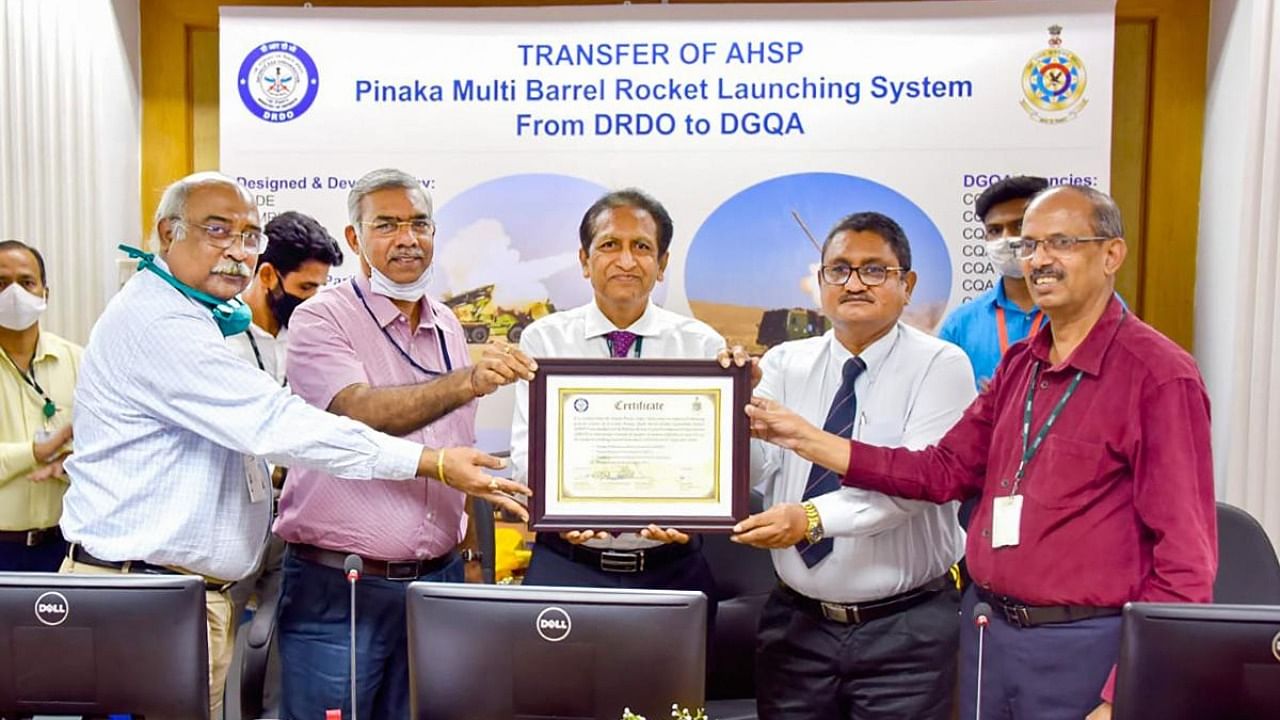 Authority Holding Sealed Particulars (AHSP) transfer of Pinaka weapon system from DRDO to DGQA. Credit: PTI.