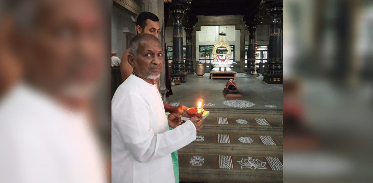 A picture of Ilaiyaraaja holding the deepam was posted on Twitter by publicist ‘Diamond’ Babu.