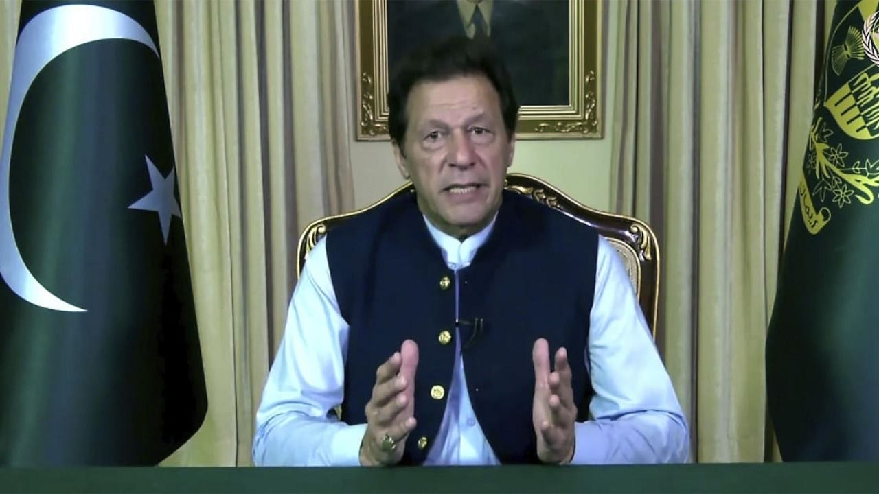 <div class="paragraphs"><p>In this image made from UNTV video, Imran Khan, Prime Minister of Pakistan, speaks in a pre-recorded message which was played during the 75th session of the United Nations General Assembly. </p></div>
