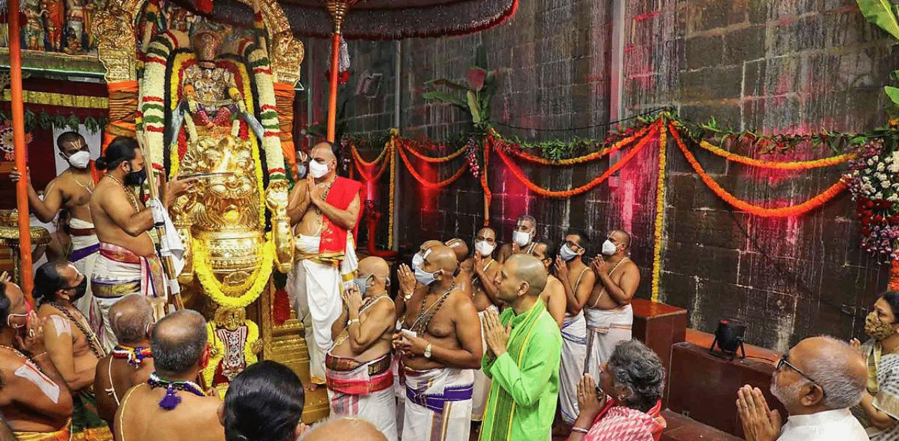 The 'Brahmotsavam' that began on September 19 was conducted amid observing Covid-19 precautionary measures without processions and devotees, a temple official said. Credit: PTI Photo