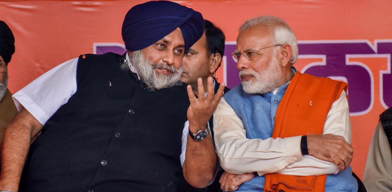 SAD chief Sukhbir Singh Badal announced the decision to snap ties with the NDA on Saturday night amid the stepped up farmer agitation in Punjab. Credit: PTI Photo