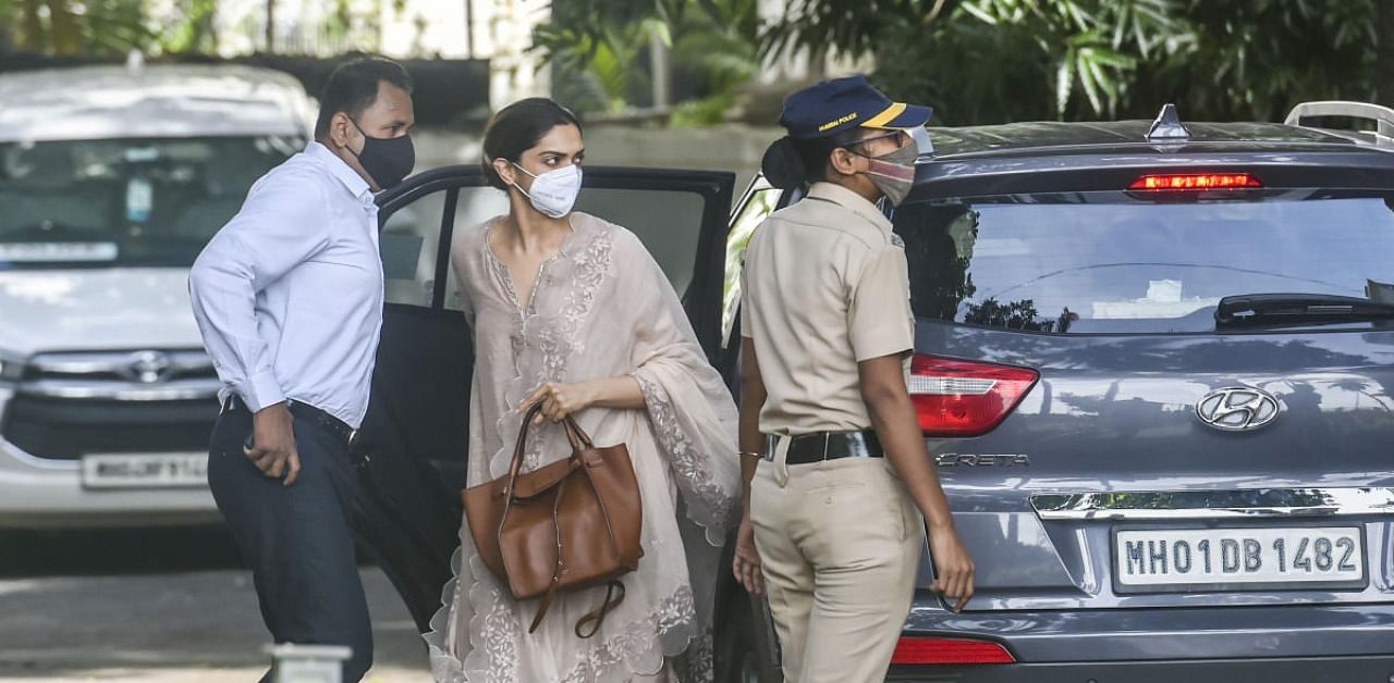 Bollywood actress Deepika Padukone arrives at NCB for questioning in a drug case related to late actor Sushant Singh Rajput's death, in Mumbai, Saturday. Credit: PTI