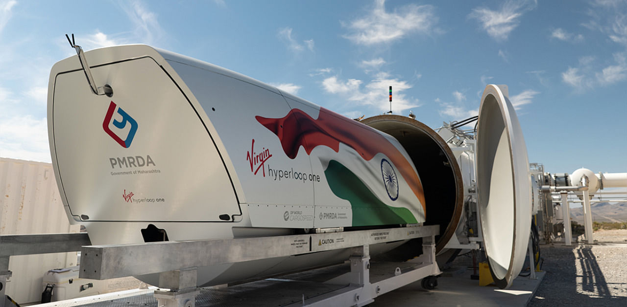 Virgin Hyperloop prototype with Indian flag. Credit: Virgin Hyperloop