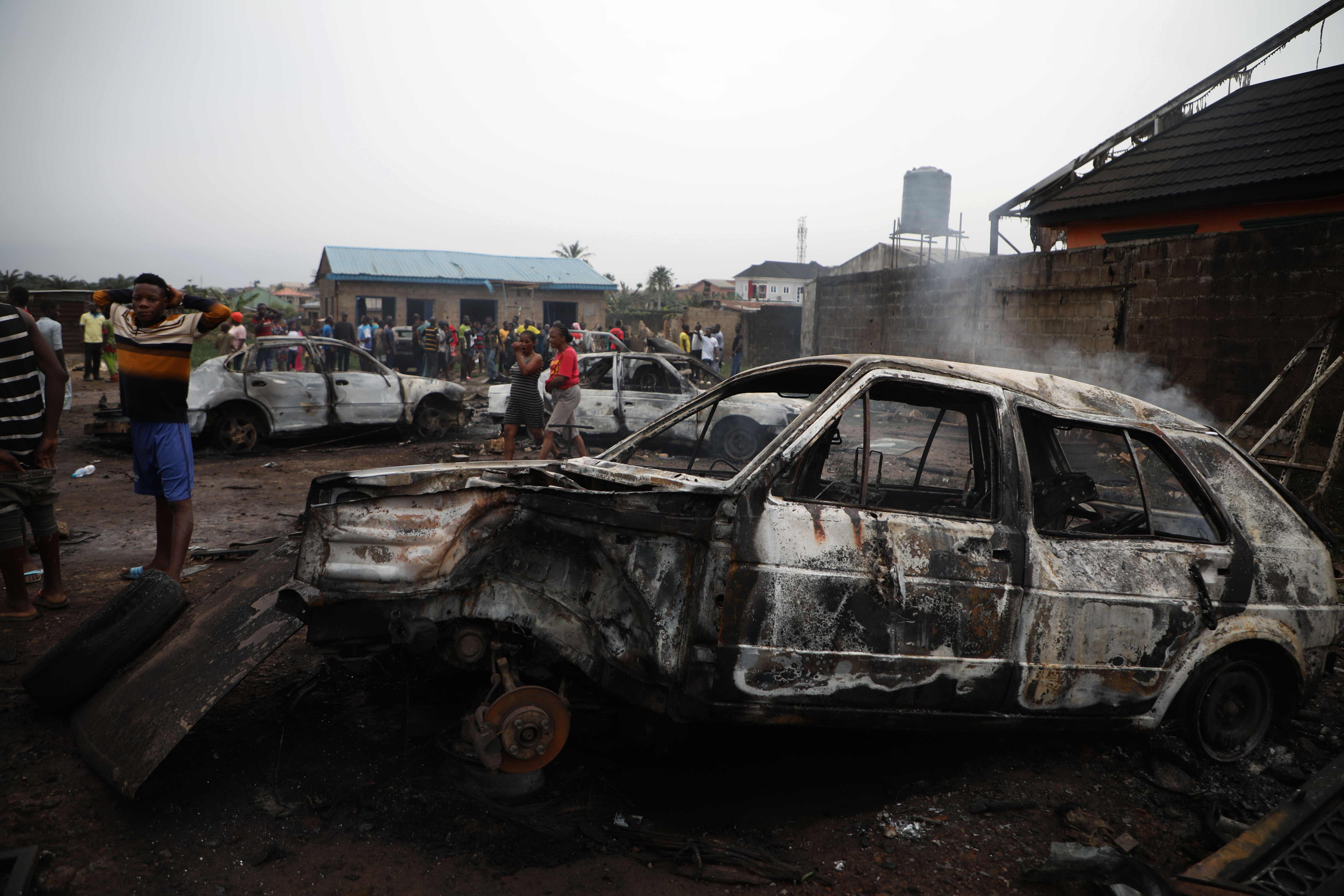 A tanker conveying gasoline exploded at Iju-Ishaga district of Lagos, leaving over a dozen of persons critically injured and several buildings and vehicles destroyed. The gas explosion which was reported to have killed 1 and injured about a dozen of victims according to Lagos State Emergency Response Unit. Credit: AFP