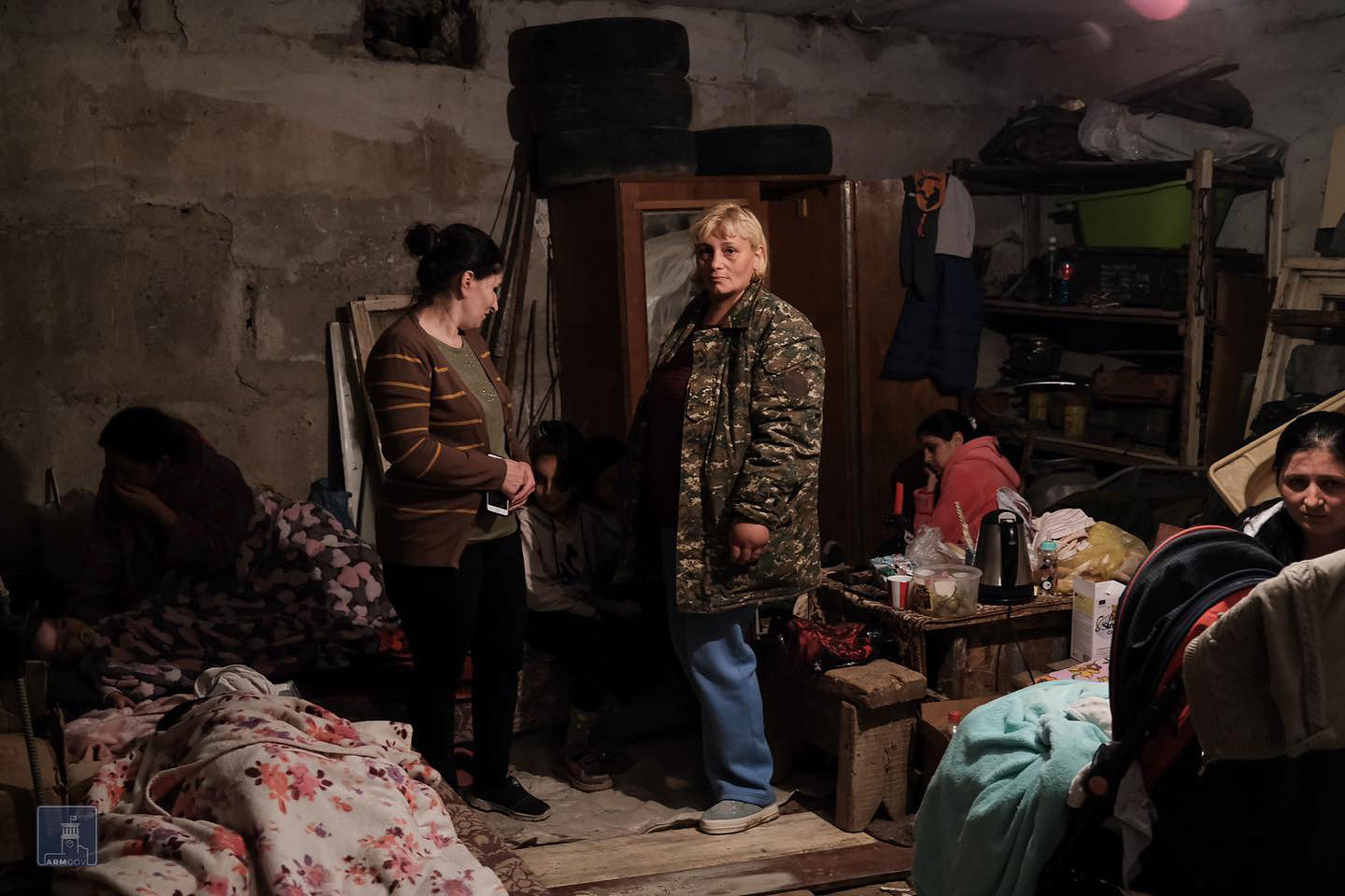 Women in a bomb shelter in Nagorny Karabakh's main city of Stepanakert. Credits: AFP Photo