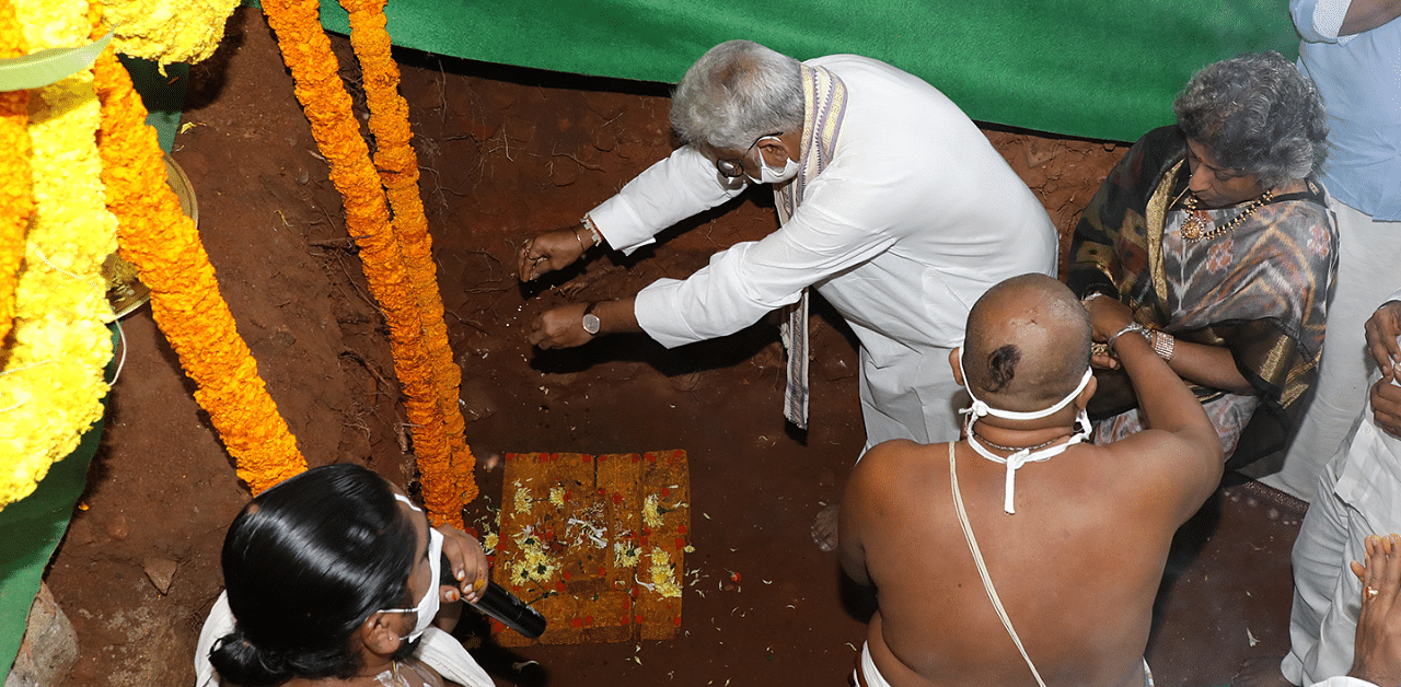 The Bhoomi Puja for the rejuvenation works of the 7.6-km Alipiri footpath route from Alipiri to Tirumala was performed at Alipiri on Monday. The project, delayed due to the Covid-19 pandemic, is expected to be completed within a year.  Credit: DH Photo/By arrangement