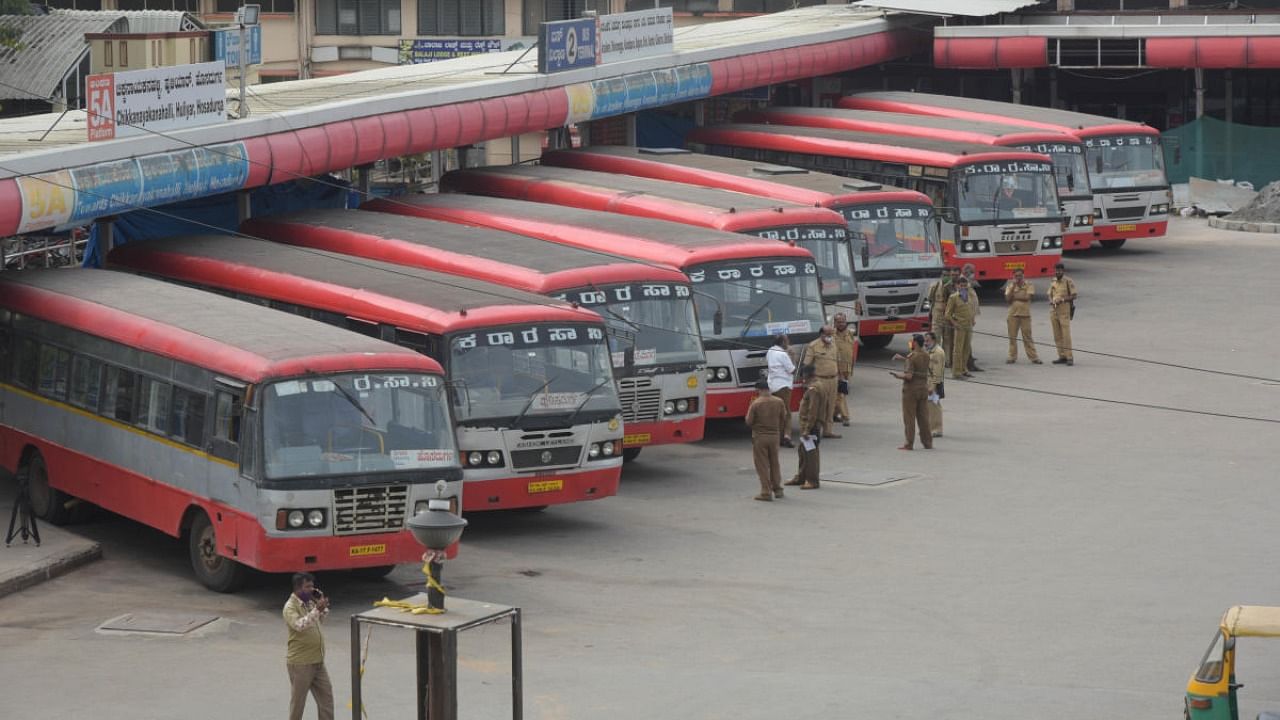 Trips were cancelled due to the absence of passengers, rather than the bandh. DH PHOTO/B H Shivakumar