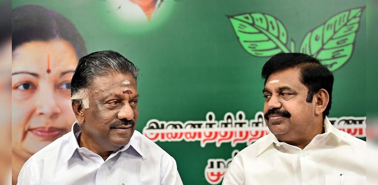 Tamil Nadu Chief Minister E Palanisamy (EPS) and Deputy Chief Minister O Panneerselvam (OPS). Credit: PTI Photo