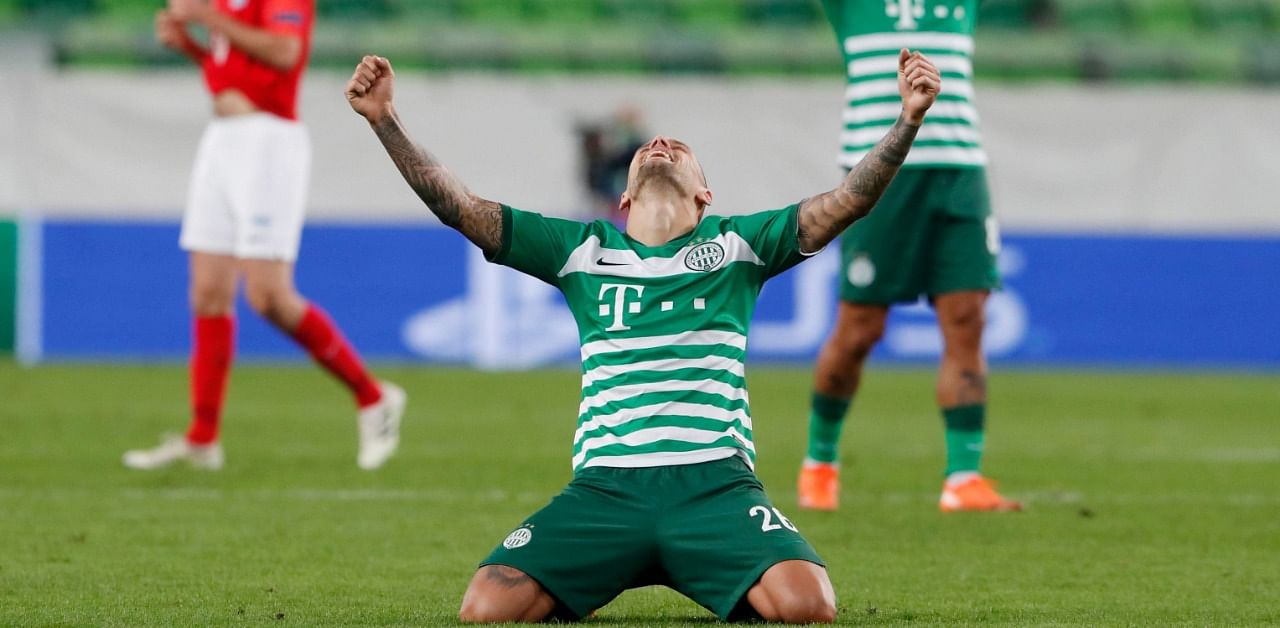 Ferencvaros' Marcel Heister celebrates after the match. Credit: Reuters Photo