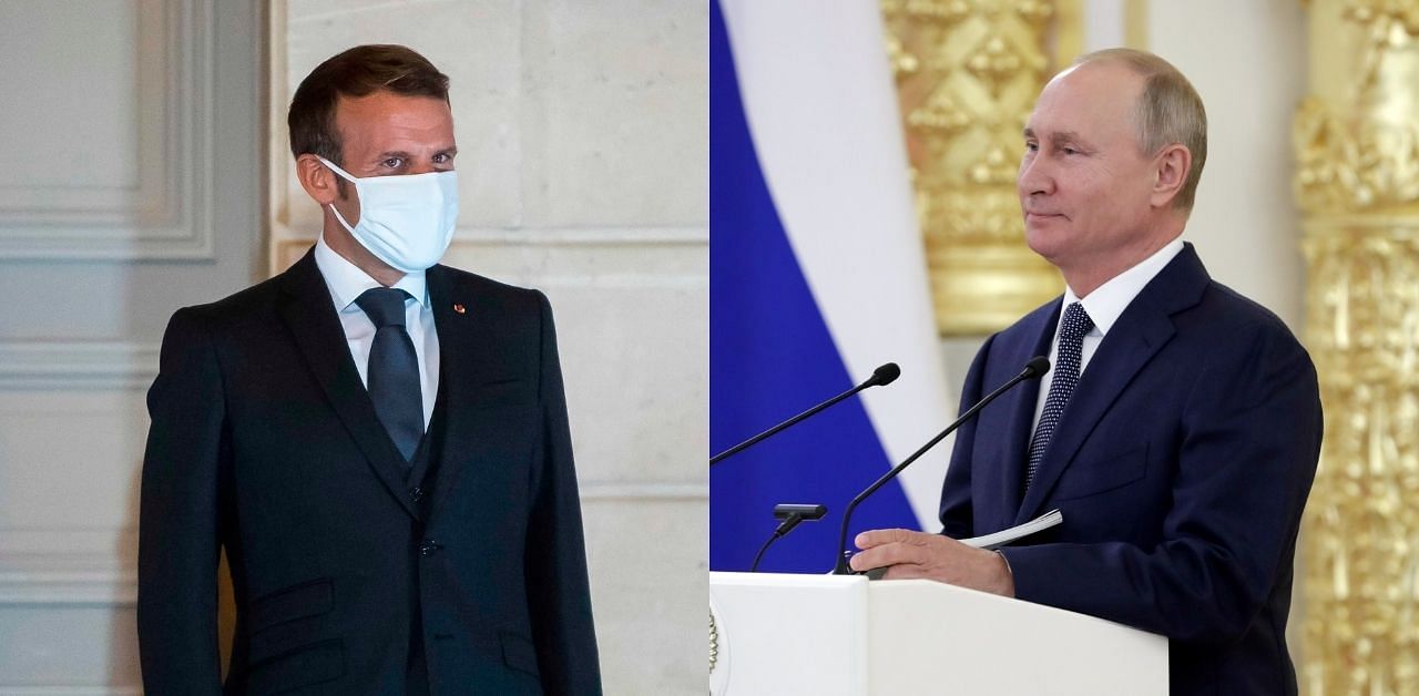 Russian President Vladimir Putin and French counterpart Emmanuel Macron. Credit: Agencies