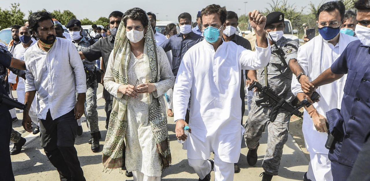200 Congress workers, including senior leaders of the party, had started a march on the expressways in Greater Noida after their convoy was stopped near Pari Chowk. Credit: PTI Photo